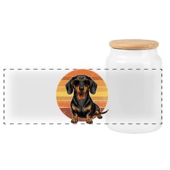 T-shirt vintage Teckel Sunset Retro des années 70 avec des lunettes de soleil rétro - Boîte à biscuits avec couvercle en bois - blanc - Devant