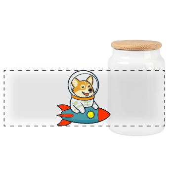L’espace des corgis sur la fusée - Boîte à biscuits avec couvercle en bois - blanc - Devant