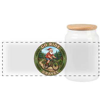 Saint on a gravel bike - Panoramic Cookie Jar with Wooden Lid - white - Front