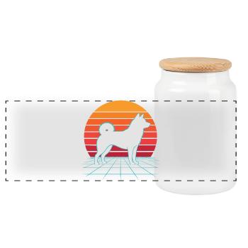 Shiba Inu Retro Kawaii Japanischer Doge - Panorama Keksdose mit Holzdeckel - Weiß - Vorne