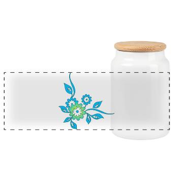Blue flowers - Panoramic Cookie Jar with Wooden Lid - white - Front