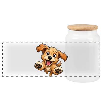 Un chien mignon saute vers - Boîte à biscuits avec couvercle en bois - blanc - Devant