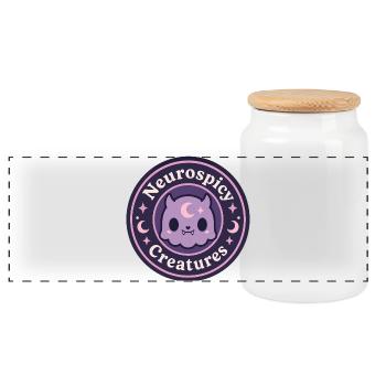 Logo officiel de la marque Neurospicy Creatures - Boîte à biscuits avec couvercle en bois - blanc - Devant