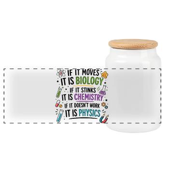 Funny Science Teacher Gift - Panoramic Cookie Jar with Wooden Lid - white - Front
