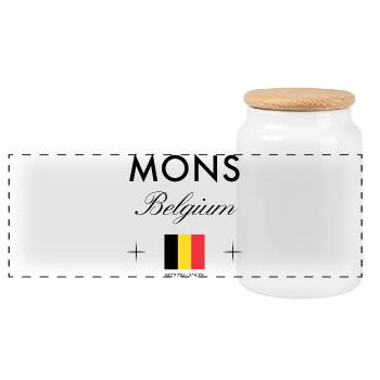 Mons Belgium Coordine le souvenir de voyage - Boîte à biscuits avec couvercle en bois - blanc - Devant