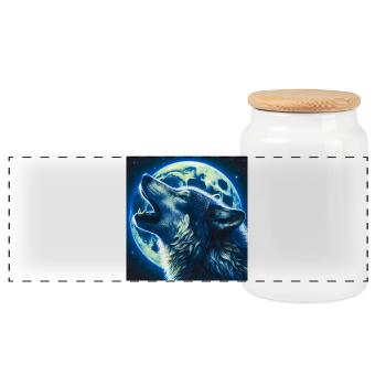 Wolf howls at the Full Moon - Panoramic Cookie Jar with Wooden Lid - white - Front