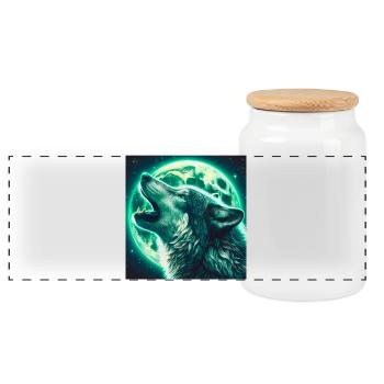 Wolf howls at the Full Moon - Panoramic Cookie Jar with Wooden Lid - white - Front