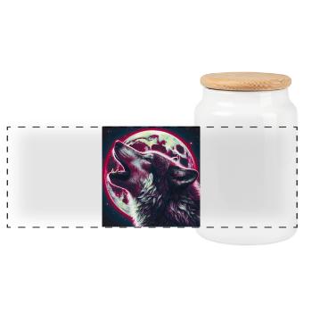 Wolf howls at the Full Moon - Panoramic Cookie Jar with Wooden Lid - white - Front