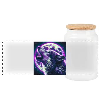 Wolf howls at the Full Moon - Panoramic Cookie Jar with Wooden Lid - white - Front