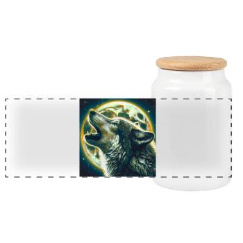 Wolf howls at the Full Moon - Panoramic Cookie Jar with Wooden Lid - white - Front