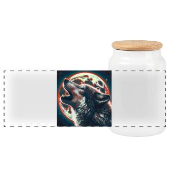 Wolf howls at the Full Moon - Panoramic Cookie Jar with Wooden Lid - white - Front