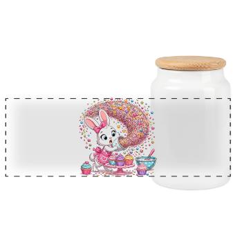 Bunny Baking Magic with Sprinkles - Panoramic Cookie Jar with Wooden Lid - white - Front