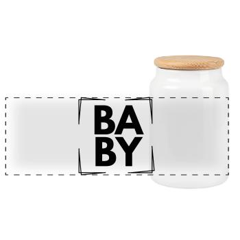 Baby - Panoramic Cookie Jar with Wooden Lid - white - Front