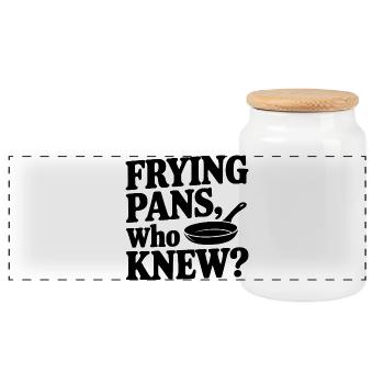 Frying Pans, Who Knew? - Panoramic Cookie Jar with Wooden Lid - white - Front