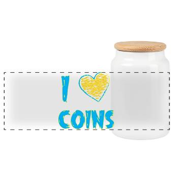 Coin collector - Panoramic Cookie Jar with Wooden Lid - white - Front