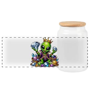 Alien Prince with Diamond Crowns - Panoramic Cookie Jar with Wooden Lid - white - Front