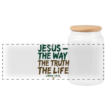 Jesus The Way The Truth The Life - Panoramic Cookie Jar with Wooden Lid - white - Front