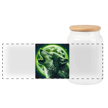 Wolf howls at the Full Moon - Panoramic Cookie Jar with Wooden Lid - white - Front