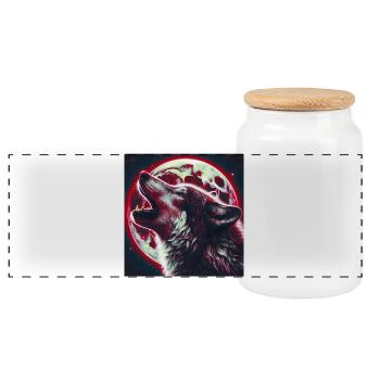 Le loup hurle à la pleine lune - Boîte à biscuits avec couvercle en bois - blanc - Devant