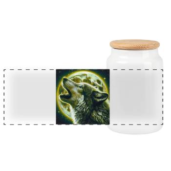 Wolf howls at the Full Moon - Panoramic Cookie Jar with Wooden Lid - white - Front