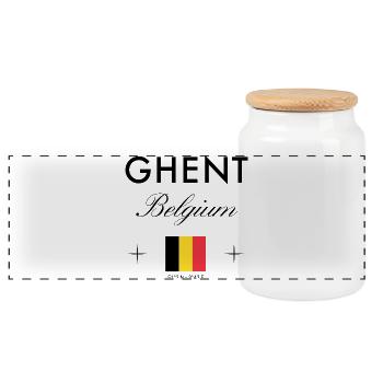 Gand Belgique Coordonnées Souvenir de voyage - Boîte à biscuits avec couvercle en bois - blanc - Devant
