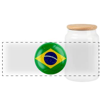 BRAZIL'S FLAG ON A FOOTBALL - Panoramic Cookie Jar with Wooden Lid - white - Front