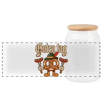 Guten Tag Pretzel-Maskottchen - Panorama Keksdose mit Holzdeckel - Weiß - Vorne