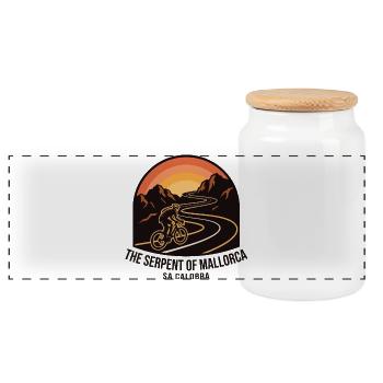 The Serpent of Mallorca Cycling Art - Panoramic Cookie Jar with Wooden Lid - white - Front