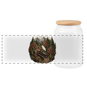 Forest railway steam locomotive in the mountain forest - Panoramic Cookie Jar with Wooden Lid - white - Front