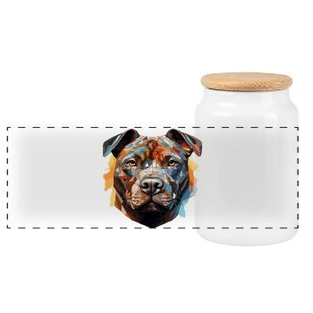 Colorful Polygonal Dog - 052 - Panoramic Cookie Jar with Wooden Lid - white - Front