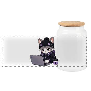 Lila und schwarze Coder-Katze - Panorama Keksdose mit Holzdeckel - Weiß - Vorne