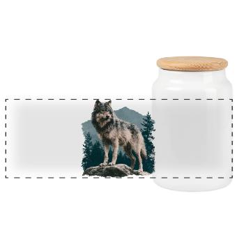 Wolf - Panorama Keksdose mit Holzdeckel - Weiß - Vorne