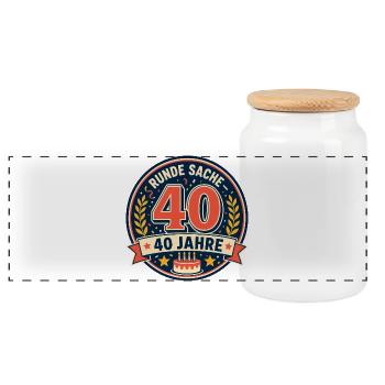 40. Geburtstag Runde Sache 40 Jahre Geschenk - Panorama Keksdose mit Holzdeckel - Weiß - Vorne