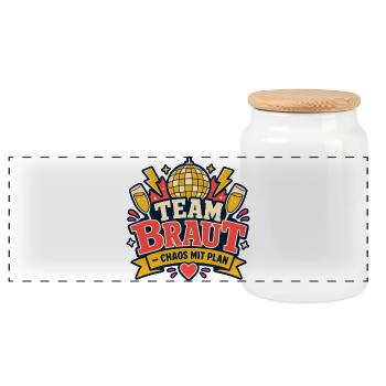 Team Braut Chaos mit Plan JGA Junggesellinnen - Panorama Keksdose mit Holzdeckel - Weiß - Vorne
