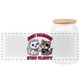 Just Married Stay Fluffy Katzen - Panorama Keksdose mit Holzdeckel - Weiß - Vorne