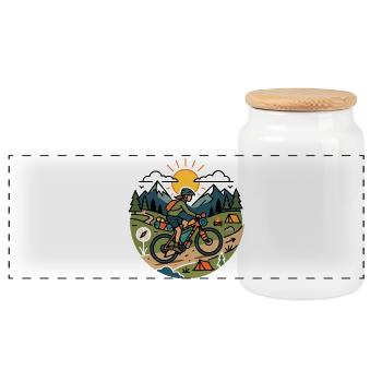 Mountainbikepacking Adventure Badge T-Shirt - Panorama Keksdose mit Holzdeckel - Weiß - Vorne