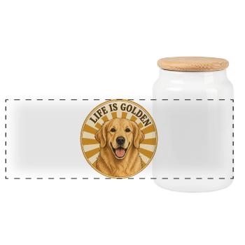 Life is golden with Golden Retriever - Panoramic Cookie Jar with Wooden Lid - white - Front