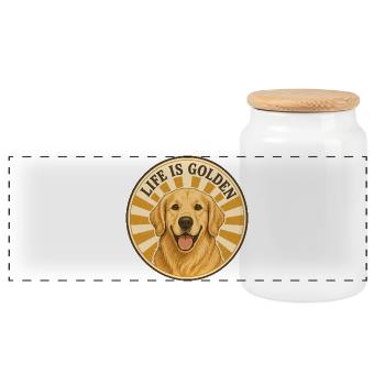 Life is golden with Golden Retriever - Panoramic Cookie Jar with Wooden Lid - white - Front