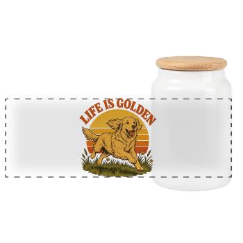Life is golden with Golden Retriever - Panoramic Cookie Jar with Wooden Lid - white - Front