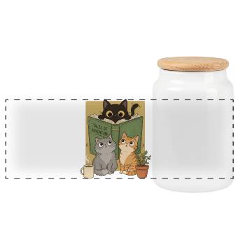 Retro Neugierige Lesekatze Graphic Book Lover Cat - Panorama Keksdose mit Holzdeckel - Weiß - Vorne