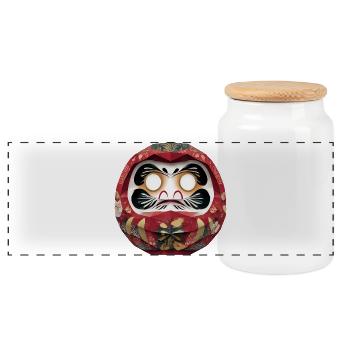 Blumenkreis-Daruma im Feststil Daruma Origami - Panorama Keksdose mit Holzdeckel - Weiß - Vorne