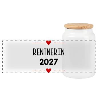 Rente, Rentnerin 2027 Herz - Panorama Keksdose mit Holzdeckel - Weiß - Vorne