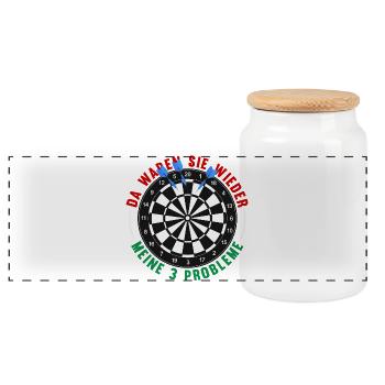 Lustige Darts Sprüche Darts Geschenke - Panorama Keksdose mit Holzdeckel - Weiß - Vorne