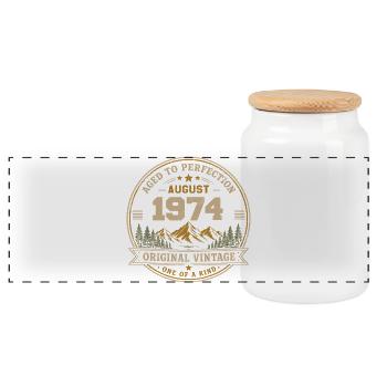 August 1974 Original Birthday Vintage Mountain - Panorama Keksdose mit Holzdeckel - Weiß - Vorne