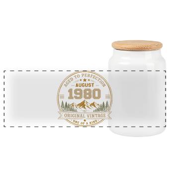 August 1980 Original Geburtstag Vintage Mountain - Panorama Keksdose mit Holzdeckel - Weiß - Vorne