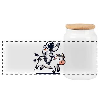 Astronauten-Bullenritt - Panorama Keksdose mit Holzdeckel - Weiß - Vorne