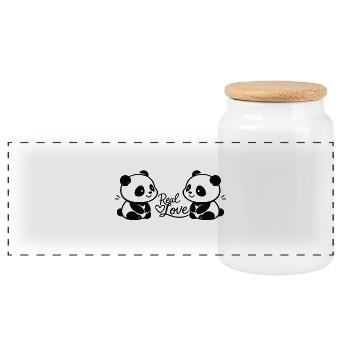 Real Love - Panda Pärchen - Panorama Keksdose mit Holzdeckel - Weiß - Vorne
