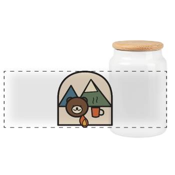 Bear campsite near mountains and coffee - Panoramic Cookie Jar with Wooden Lid - white - Front