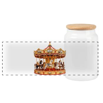 Prächtiges Karussell auf dem Jahrmarkt - Panorama Keksdose mit Holzdeckel - Weiß - Vorne