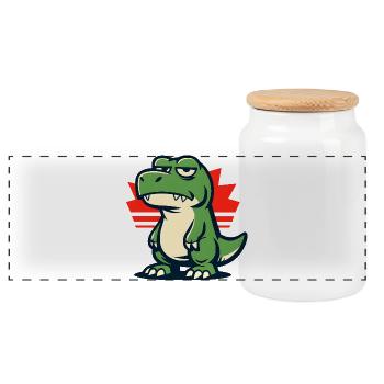 Chill Dinosaur Mood Grumpy - Panoramic Cookie Jar with Wooden Lid - white - Front